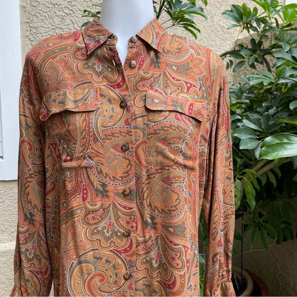 Vintage multicolored Liz Claiborne rayon button down blouse - Picture 1 of 12
